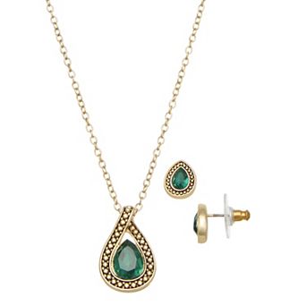 Napier Gold-Tone Teardrop Pendant Necklace & Stud Earring Set
