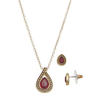 Napier Gold-Tone Teardrop Pendant Necklace & Stud Earring Set