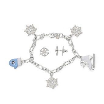 Napier Silver Tone Stud Snowflake Bracelet & Earring Set