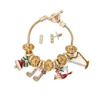 Napier Gold-Tone Stud Earring & Charm Bracelet Set