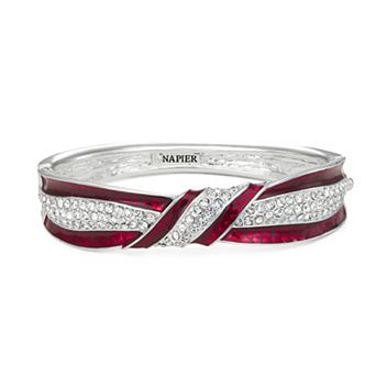 Napier Silver-Tone Red & White Twist Bangle Bracelet