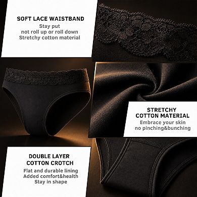 Womens Lace Briefs 5-Pack No Show Comfort Stretch Cotton Crotch Underpants