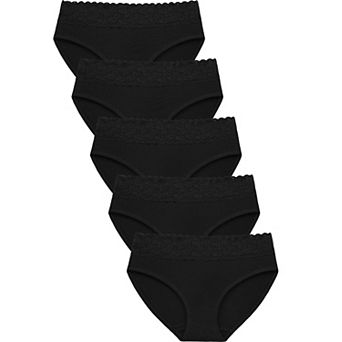 Womens Lace Briefs 5-Pack No Show Comfort Stretch Cotton Crotch Underpants