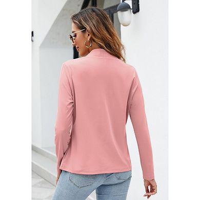 Kojooin Long Sleeve Collarless Cardigan Jacket with Pockets Open Front