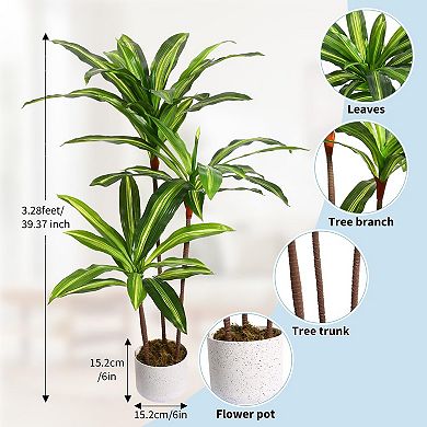 3.3FT Artificial Dracaena Tree in Pot, Fake Dragon Plant for Home Office Floor Decor, Realistic