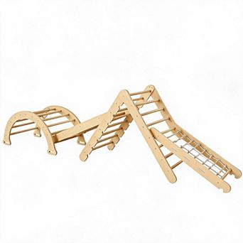 8 in 1 Foldable Wooden Pikler Triangle Set Indoor Toddler Climbing Play Gym