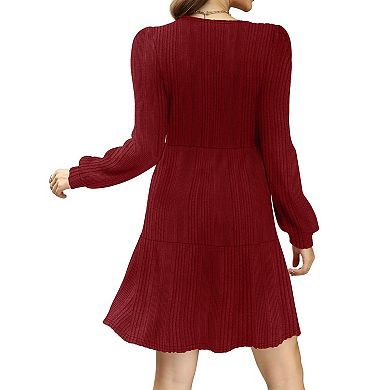 Womens Square Neck Long Sleeve Fall Dress Casual