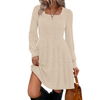 Womens Square Neck Long Sleeve Fall Dress Casual