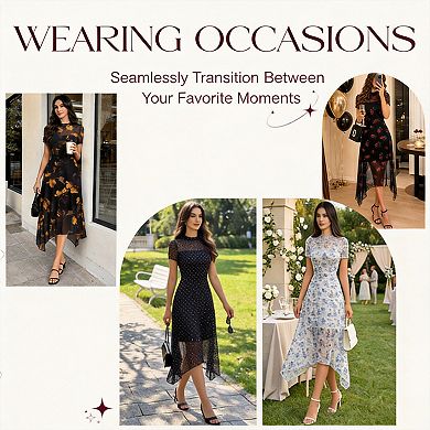 Women's VintGoth Mesh Midi Dress Irregular Hem Wedding Guest