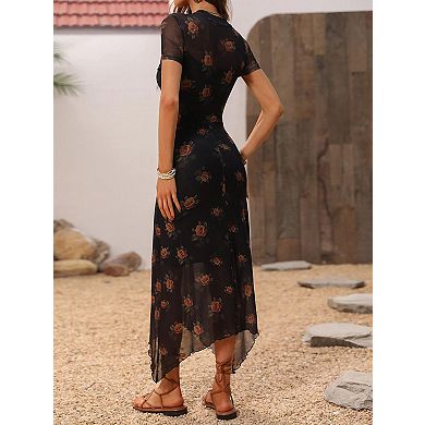 Women's VintGoth Mesh Midi Dress Irregular Hem Wedding Guest