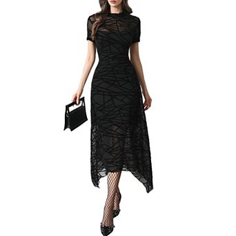 Women's VintGoth Mesh Midi Dress Irregular Hem Wedding Guest
