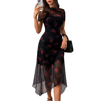 Women's VintGoth Mesh Midi Dress Irregular Hem Wedding Guest