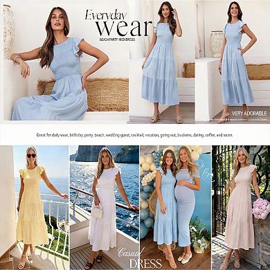 Women's Summer Flutter Sleeve Smocked Midi Dress