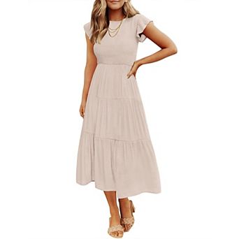 Women's Summer Flutter Sleeve Smocked Midi Dress