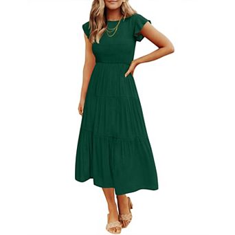 Women's Summer Flutter Sleeve Smocked Midi Dress