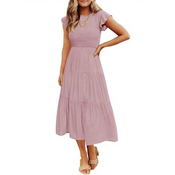 Women's Summer Flutter Sleeve Smocked Midi Dress