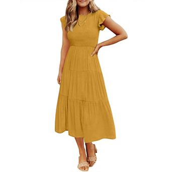 Women's Summer Flutter Sleeve Smocked Midi Dress