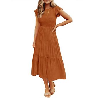 Women's Summer Flutter Sleeve Smocked Midi Dress