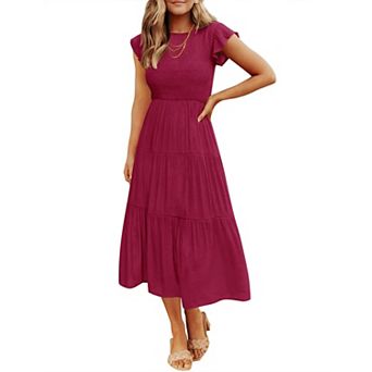 Women's Summer Flutter Sleeve Smocked Midi Dress