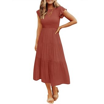 Women's Summer Flutter Sleeve Smocked Midi Dress