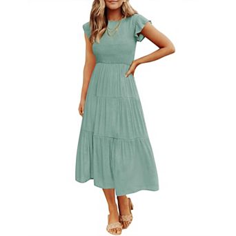 Women's Summer Flutter Sleeve Smocked Midi Dress