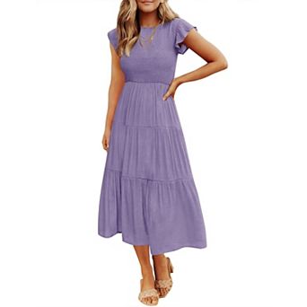 Women's Summer Flutter Sleeve Smocked Midi Dress