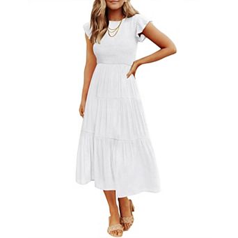 Women's Summer Flutter Sleeve Smocked Midi Dress