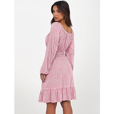 autumn Lantern Sleeve Square Neck Ruffle A-line Dress