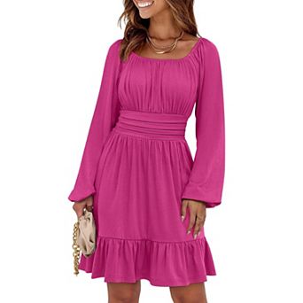 autumn Lantern Sleeve Square Neck Ruffle A-line Dress