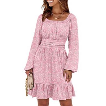 autumn Lantern Sleeve Square Neck Ruffle A-line Dress