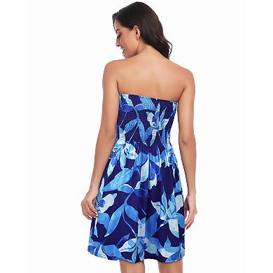 Women Beach Boho Strapless Cover Up Off Shoulder Floral Sundress