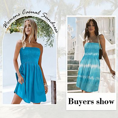 Women Beach Boho Strapless Cover Up Off Shoulder Floral Sundress
