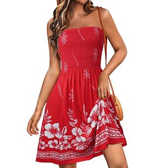 Women Beach Boho Strapless Cover Up Off Shoulder Floral Sundress