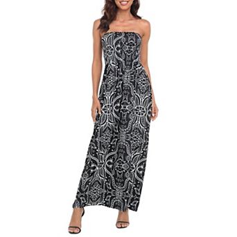 Women's Strapless Maxi Dress Smocked Tube Top Boho Beach Cover Up