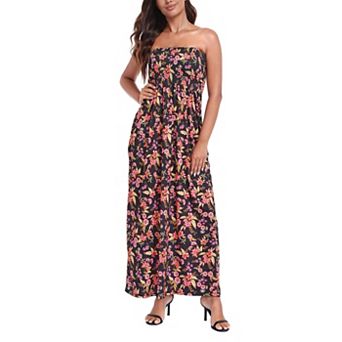 Women's Strapless Maxi Dress Smocked Tube Top Boho Beach Cover Up