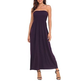 Women's Strapless Maxi Dress Smocked Tube Top Boho Beach Cover Up