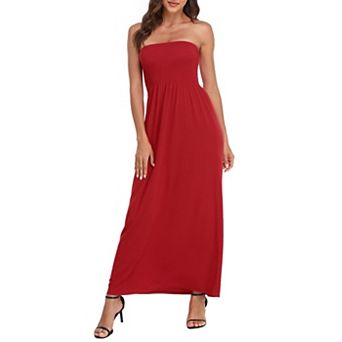 Women's Strapless Maxi Dress Smocked Tube Top Boho Beach Cover Up