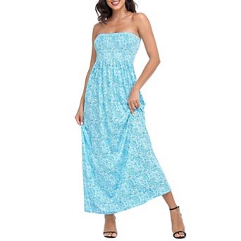 Women's Strapless Maxi Dress Smocked Tube Top Boho Beach Cover Up