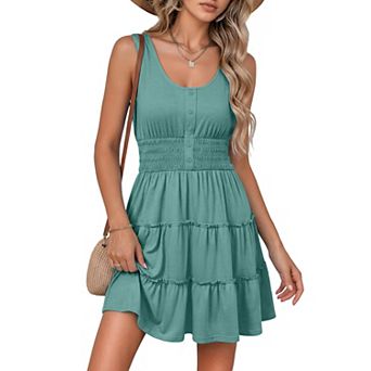 Women Summer Dress Smocked Empire Waist Ruffle Mini Dress