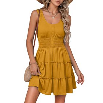 Women Summer Dress Smocked Empire Waist Ruffle Mini Dress