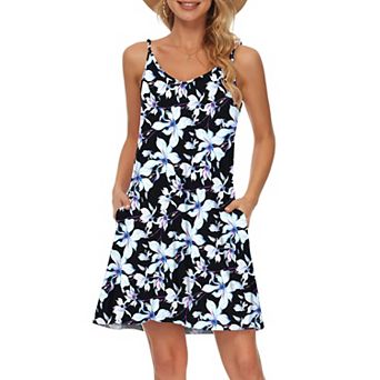 Women's Spaghetti Strap Beach Cover Up Dress Pockets