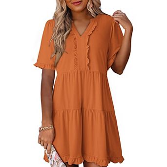 Women Summer Dress V Neck A Line Ruffle Mini