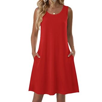Women Sleeveless Casual Sundress Pockets Beach Dress