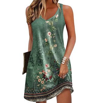 Women Summer Dress V Neck Sleeveless Pockets Coverup