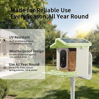 Smart Bird Feeder with 4K Camera and Solar Panel, Squirrel Deterrent, Wireless Birdhouse Camera