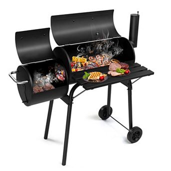 Heavy-Duty Barrel Charcoal Grill, Portable Outdoor BBQ Charcoal Combo for Backyard, Camp Cooking