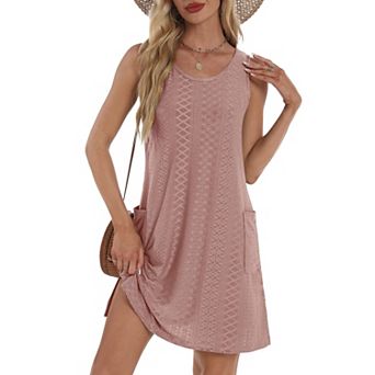 Women Eyelet Sundress Sleeveless Pocket Casual Loose Tank