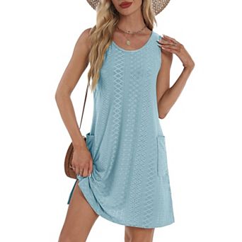 Women Eyelet Sundress Sleeveless Pocket Casual Loose Tank