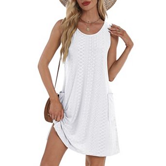 Women Eyelet Sundress Sleeveless Pocket Casual Loose Tank