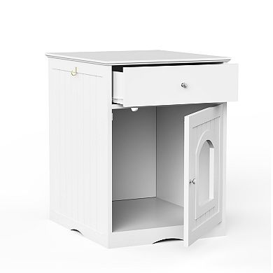 Loheer Wooden Cat Litter Box Enclosure 25 Inch Hidden Pet Crate Side Table with Drawer